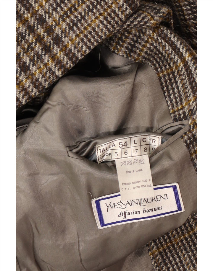 Yves Saint Laurent Mens 2 Button Blazer Jacket IT 54 2XL Grey Check Wool