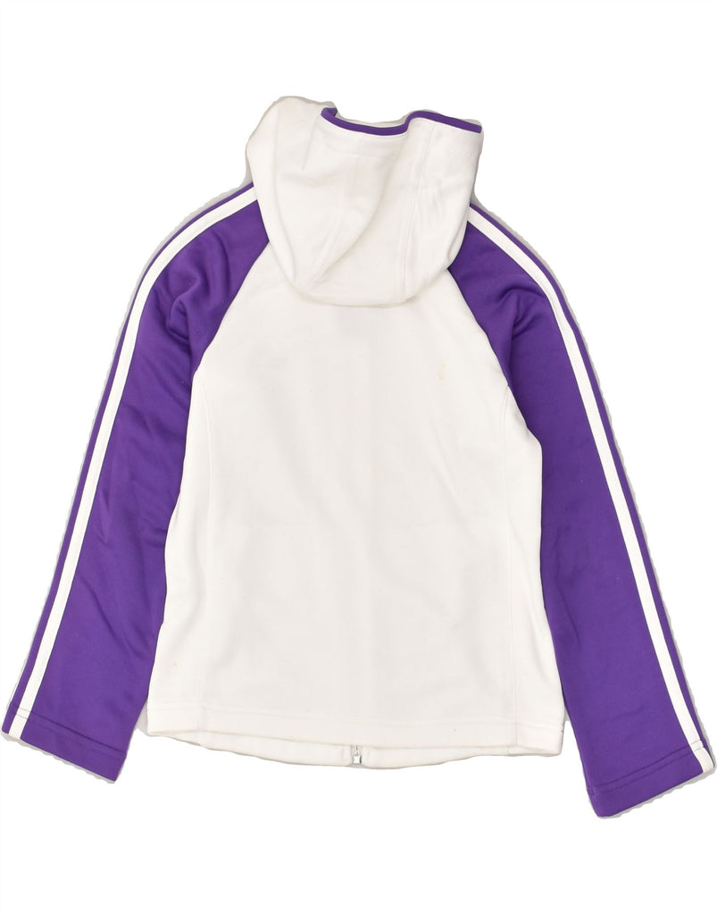 ADIDAS Girls Zip Hoodie Sweater 7-8 Years White Colourblock Polyester | Vintage Adidas | Thrift | Second-Hand Adidas | Used Clothing | Messina Hembry 