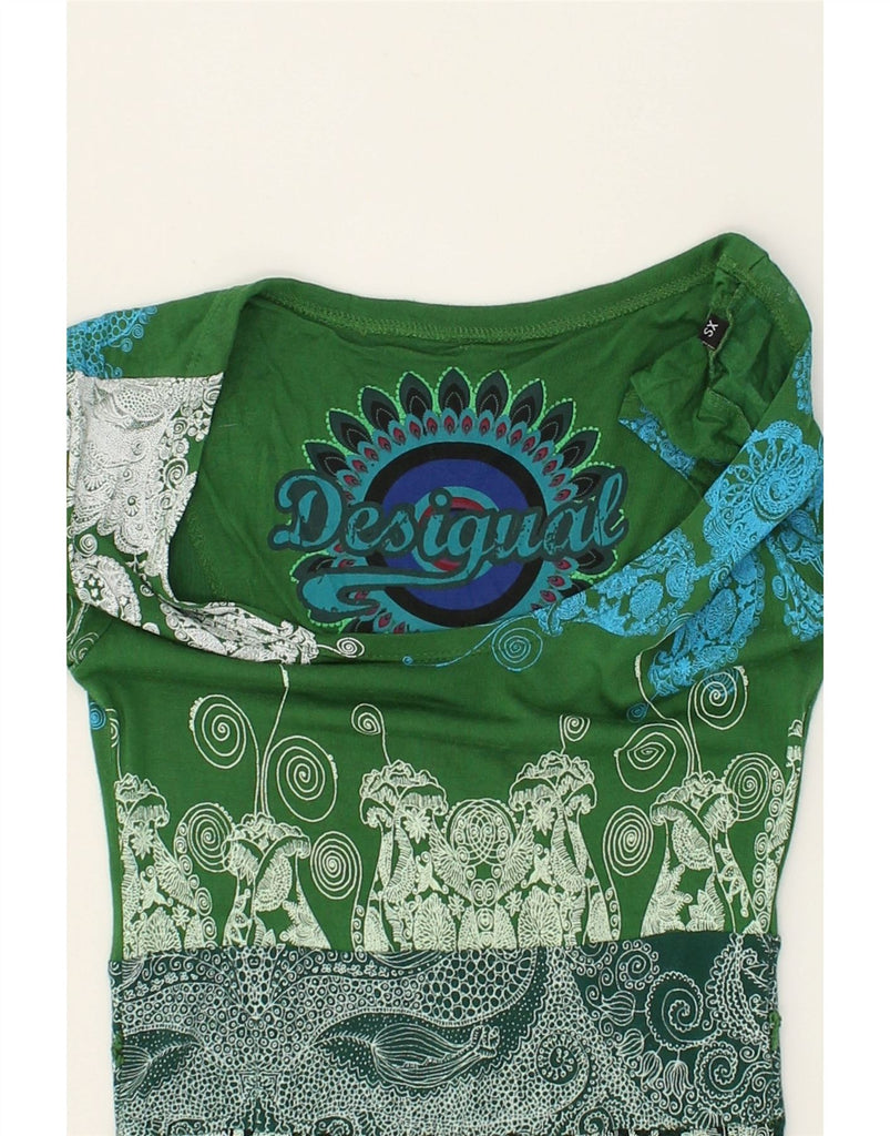 DESIGUAL Womens A-Line Dress UK 6 XS Green Paisley Viscose | Vintage Desigual | Thrift | Second-Hand Desigual | Used Clothing | Messina Hembry 