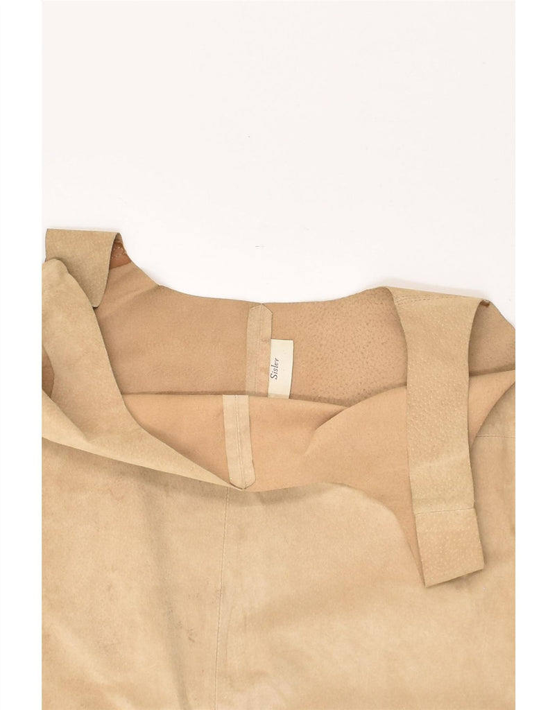 SISLEY Womens Suede Mini Pinafore Dress UK 10 Small Beige Leather Vintage Sisley and Second-Hand Sisley from Messina Hembry 