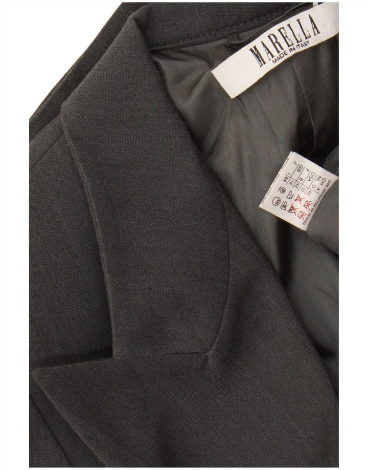 Marella Womens Double Breasted Blazer Jacket UK 14 Medium Grey Cupro