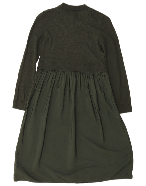 Cos Womens Long Sleeve Tiered Dress UK 6 XS Green Wool
