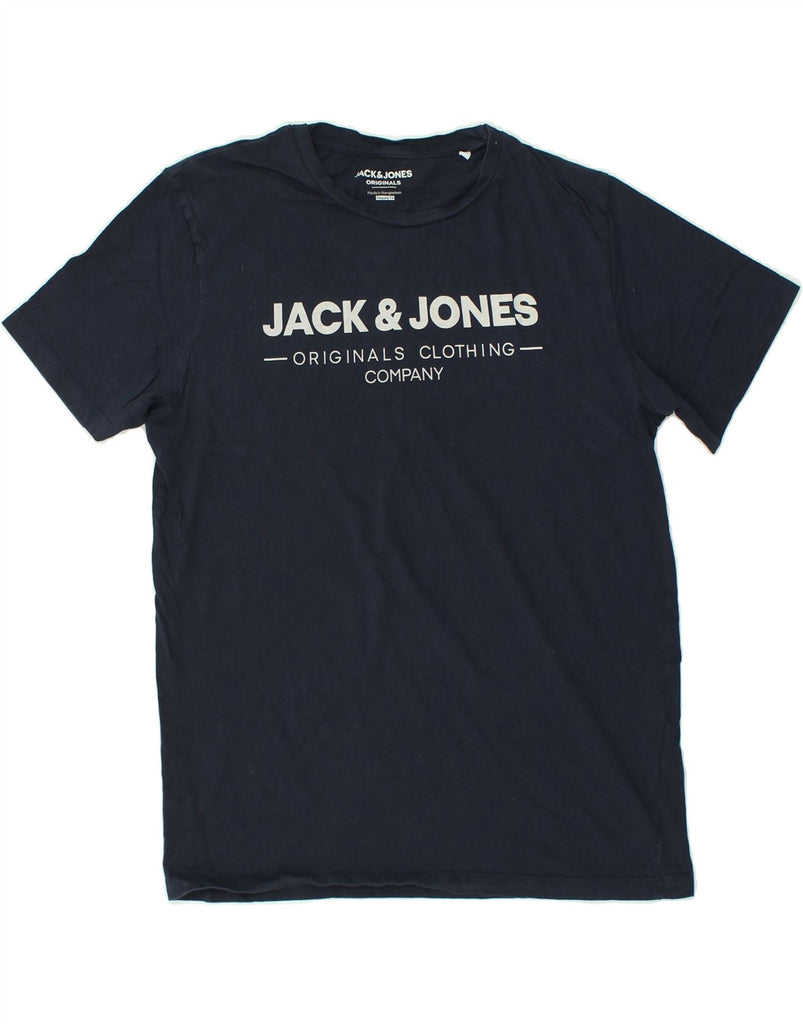 JACK & JONES Mens Regular Fit Graphic T-Shirt Top Large Navy Blue Cotton | Vintage Jack & Jones | Thrift | Second-Hand Jack & Jones | Used Clothing | Messina Hembry 