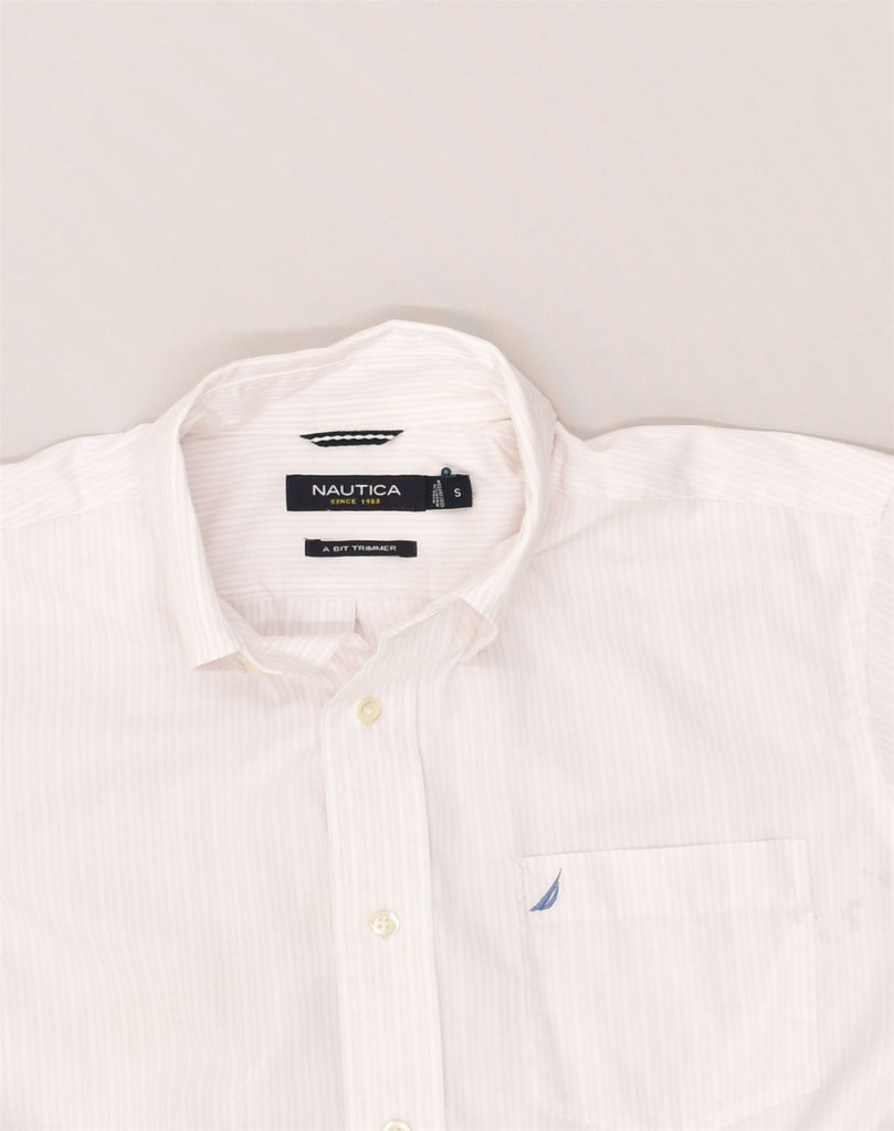NAUTICA Mens Short Sleeve Shirt Small White Striped Cotton | Vintage Nautica | Thrift | Second-Hand Nautica | Used Clothing | Messina Hembry 