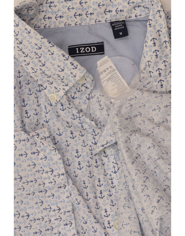 IZOD Mens Short Sleeve Shirt Medium Blue Spotted Cotton
