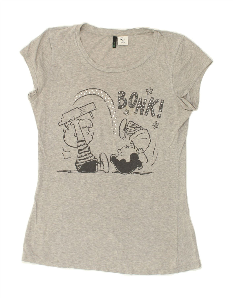 BENETTON Womens Peanuts Graphic T-Shirt Top UK 12  Medium Grey Vintage Benetton and Second-Hand Benetton from Messina Hembry 