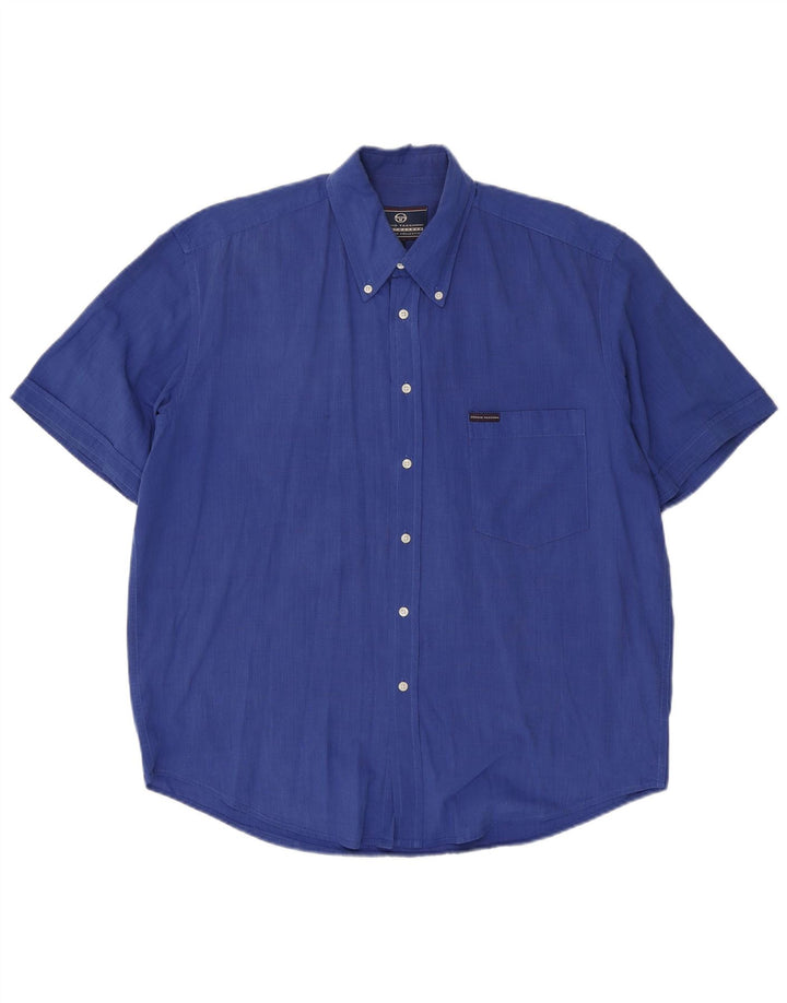 Sergio Tacchini Mens Short Sleeve Shirt Large Blue Cotton