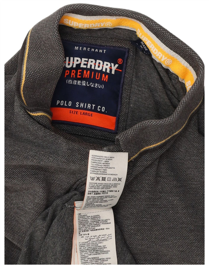 SUPERDRY Mens Polo Shirt Large Grey Cotton