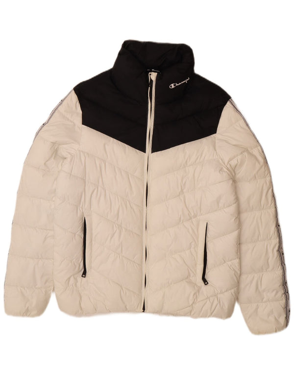 Champion Womens Graphic Padded Jacket UK 16 Large White Colourblock