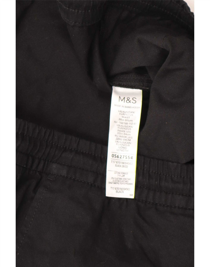 Marks & Spencer Mens Straight Chino Trousers W38 L33 Black Cotton