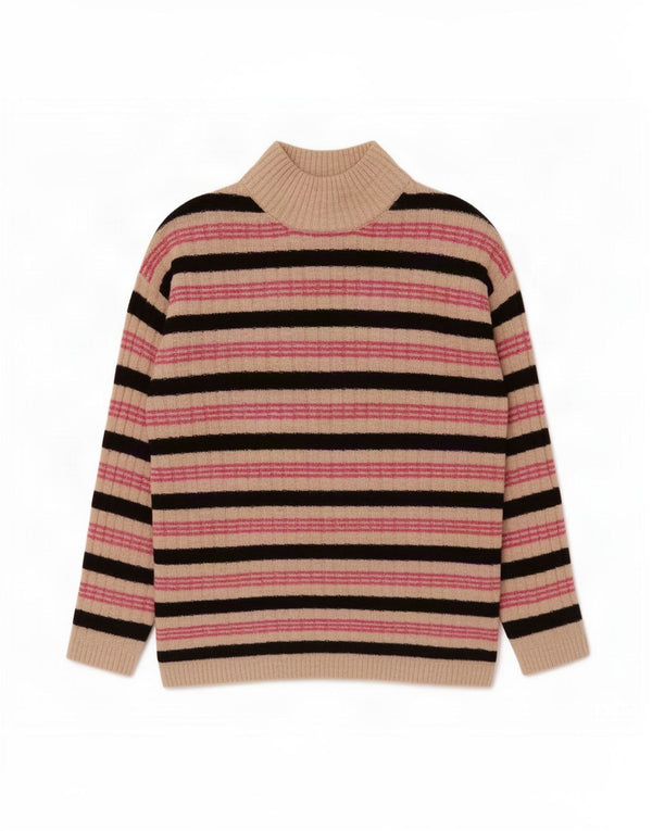 Marks & Spencer Womens Turtle Neck Jumper Sweater UK 6 XS Beige Striped