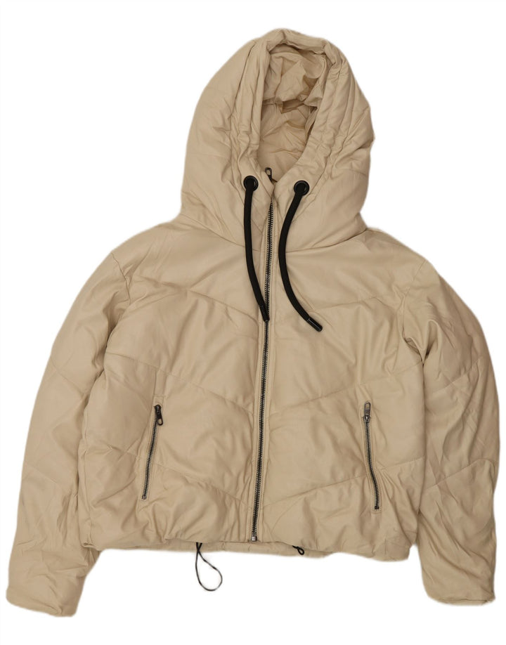 Zara Womens Oversized Hooded Padded Jacket UK 6 XS Beige