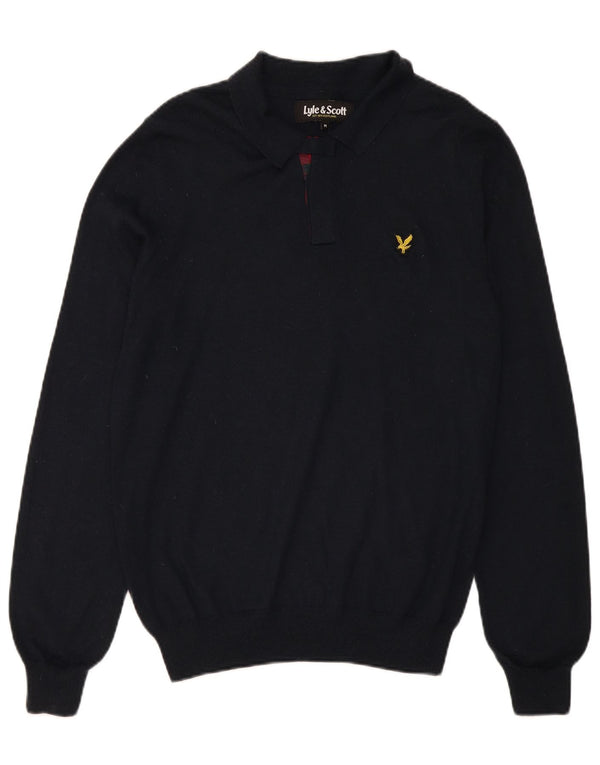 Lyle & Scott Mens Polo Neck Jumper Sweater Medium Black Check Wool