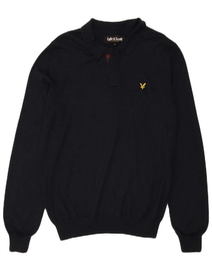 Lyle & Scott Mens Polo Neck Jumper Sweater Medium Black Check Wool