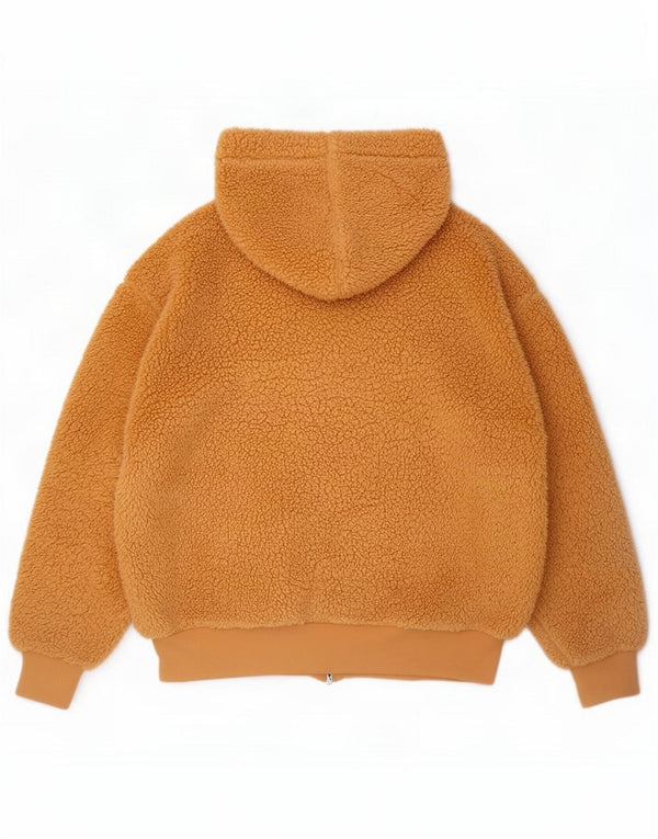 Topshop Womens Hooded Oversized Fleece Jacket UK 8 Small Beige Polyester