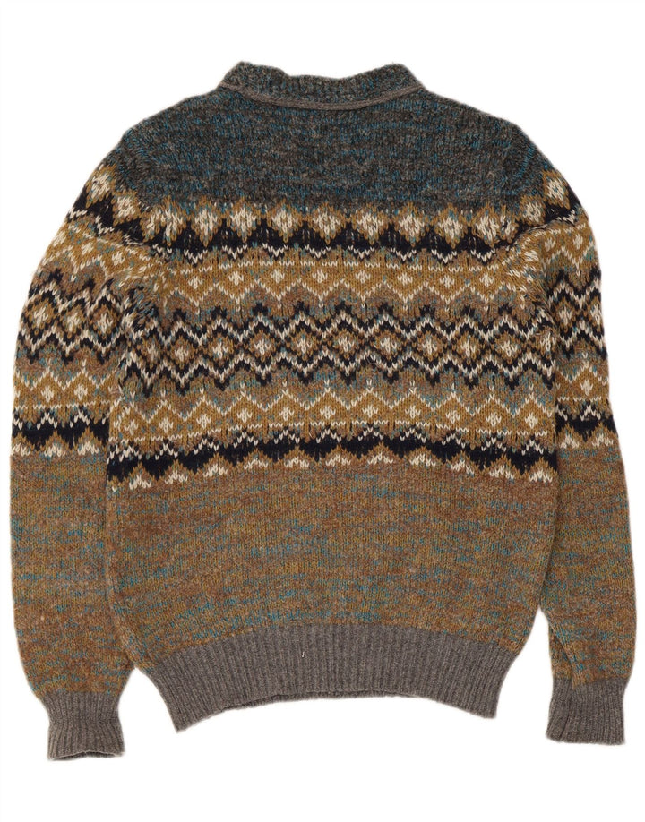 Replay Mens Crew Neck Jumper Sweater Small Green Fair Isle Wool