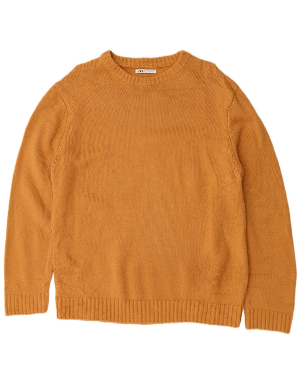 Zara Mens Crew Neck Jumper Sweater Medium Yellow