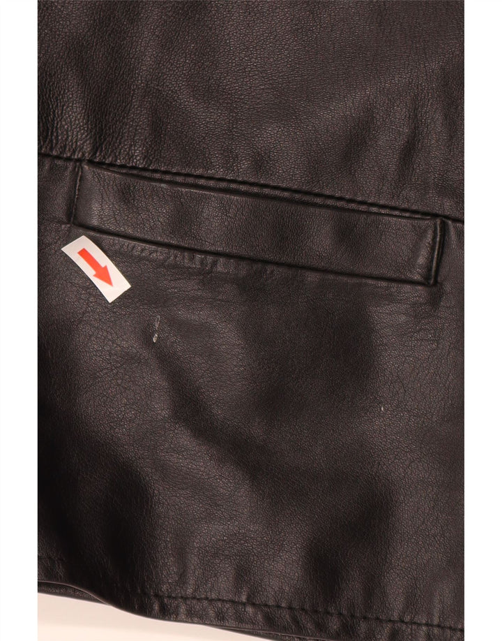Vintage Womens Longline Leather Gilet UK 16 Large Black Leather