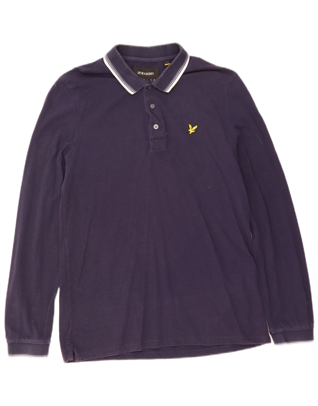 Lyle & Scott Mens Long Sleeve Polo Shirt Medium Navy Blue Cotton
