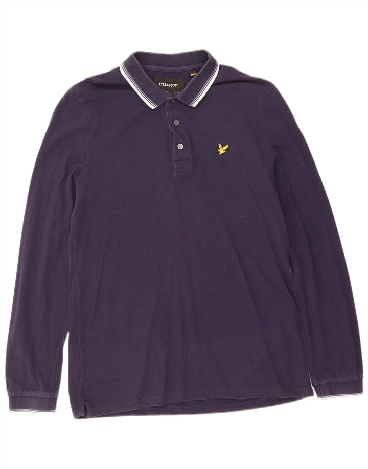 Lyle & Scott Mens Long Sleeve Polo Shirt Medium Navy Blue Cotton