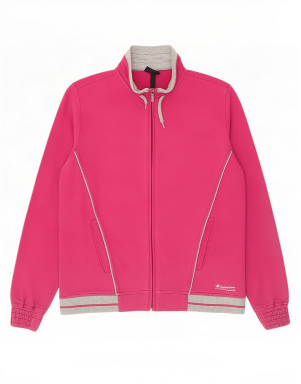 Champion Womens Tracksuit Top Jacket UK 12 Medium Pink Colourblock Cotton
