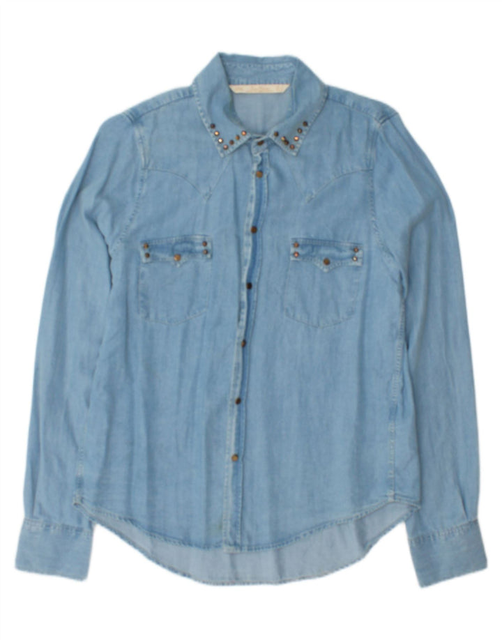 Zara Womens Denim Shirt UK 16 Large Blue Lyocell