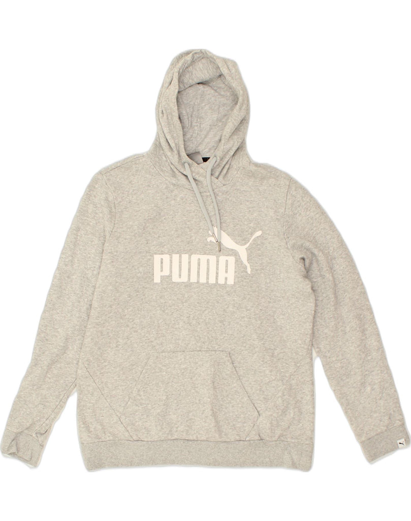 PUMA Womens Graphic Hoodie Jumper UK 16 Large Grey Flecked Cotton | Vintage Puma | Thrift | Second-Hand Puma | Used Clothing | Messina Hembry 