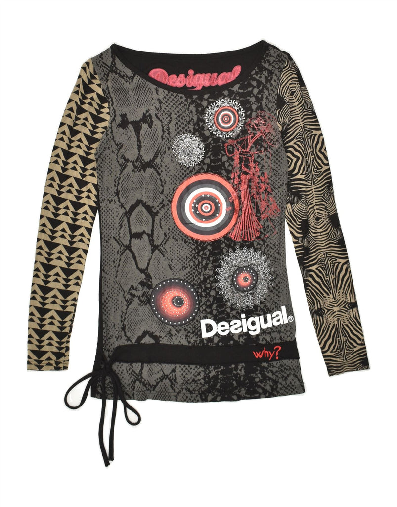 DESIGUAL Womens Graphic Top Long Sleeve UK 6 XS Black Animal Print Viscose | Vintage Desigual | Thrift | Second-Hand Desigual | Used Clothing | Messina Hembry 