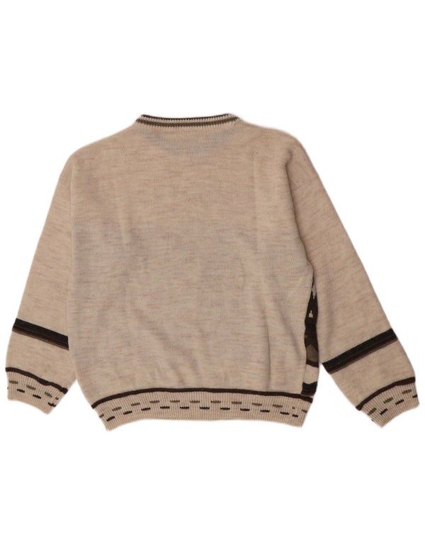Via Cortesa Mens Crew Neck Jumper Sweater Medium Beige Geometric Acrylic