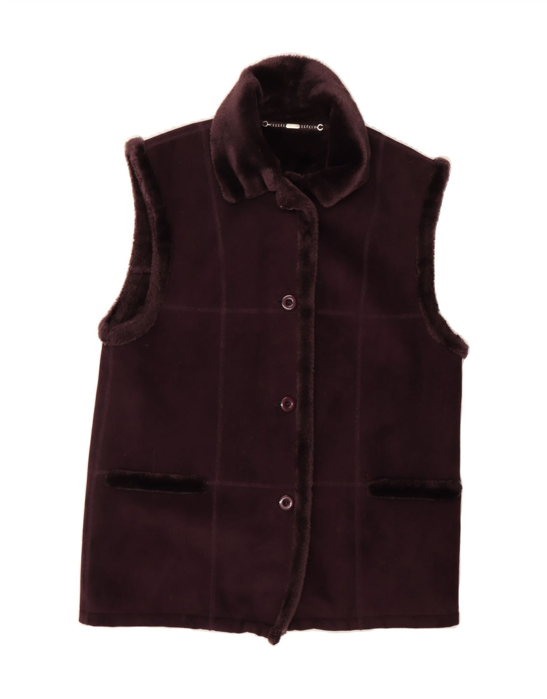 BARONIA Womens Sherpa Gilet UK 14 Large Maroon Polyester Vintage Baronia and Second-Hand Baronia from Messina Hembry 