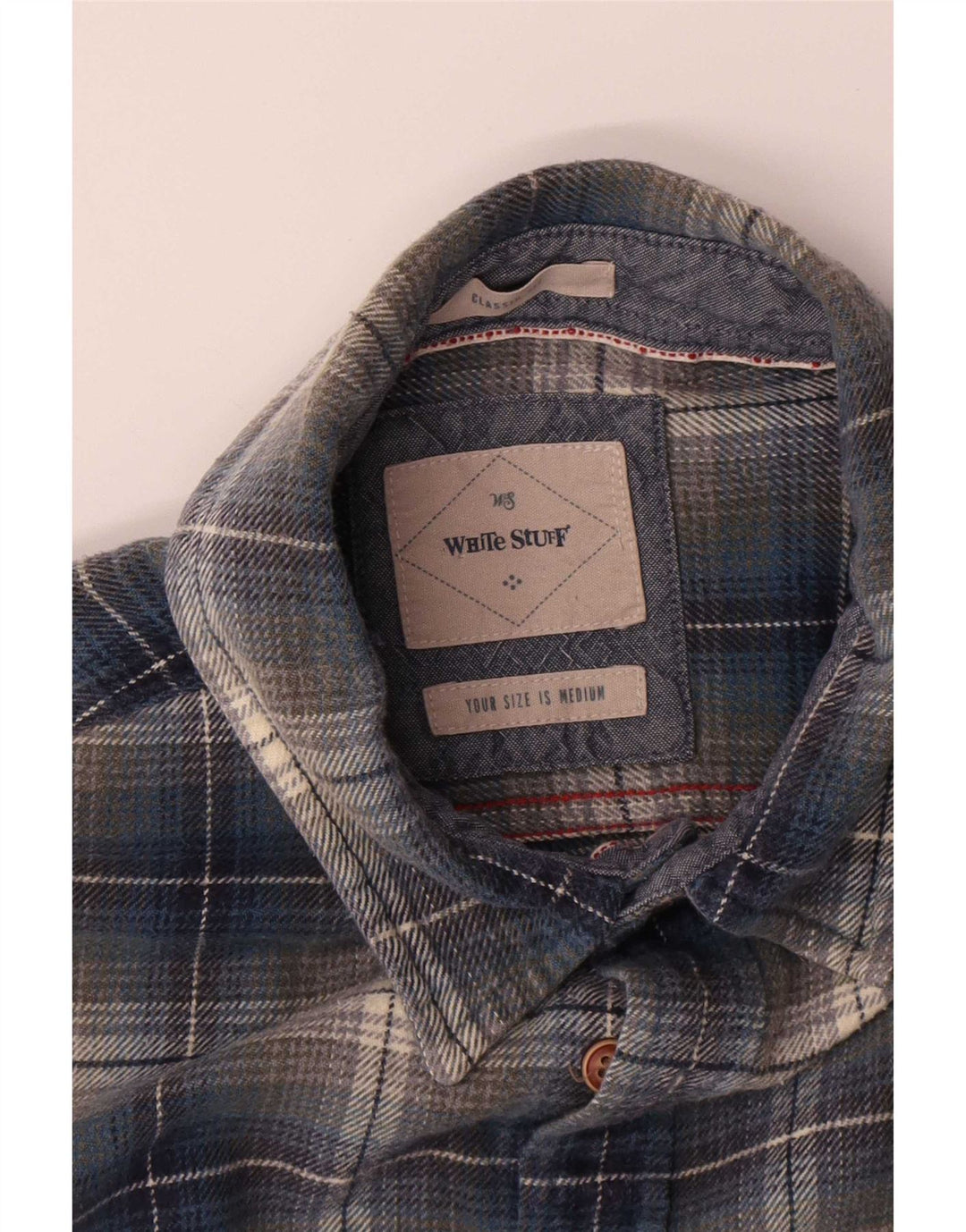 White Stuff Mens Classic Fit Flannel Shirt Medium Blue Plaid Cotton