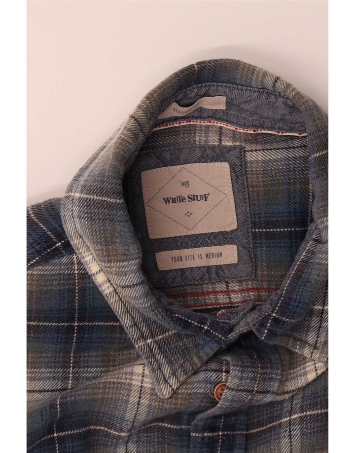 White Stuff Mens Classic Fit Flannel Shirt Medium Blue Plaid Cotton