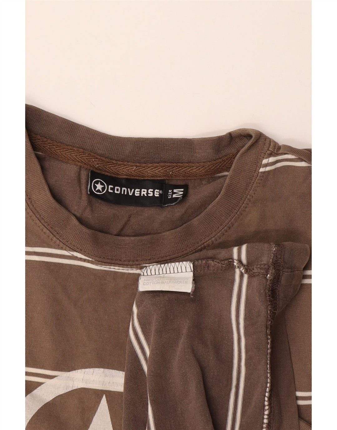Converse Mens Graphic T-Shirt Top Medium Brown Striped Cotton