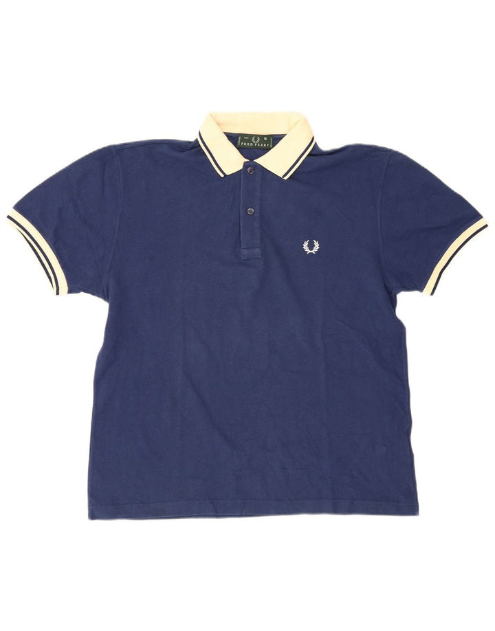 Fred Perry Mens Polo Shirt Medium Navy Blue Colourblock Cotton