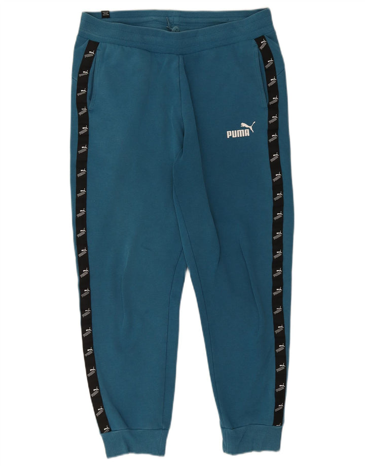 Puma Mens Graphic Tracksuit Trousers Joggers Medium Blue Colourblock Cotton