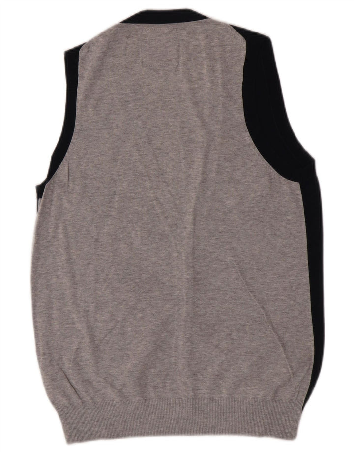 SUN68 Mens Sleeveless Cardigan Sweater Medium Navy Blue Colourblock Cotton