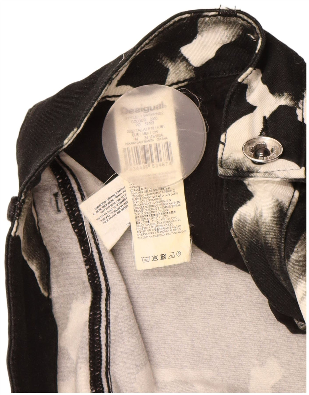 DESIGUAL Womens Skinny Casual Trousers EU 44 XL W34 L31 Black Animal Print