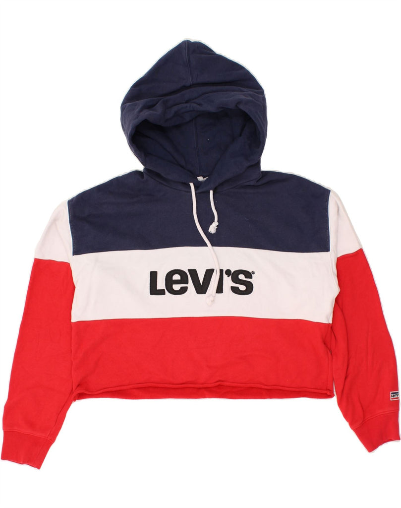 LEVI'S Womens Graphic Crop Hoodie Jumper UK 10 Small Multicoloured | Vintage Levi's | Thrift | Second-Hand Levi's | Used Clothing | Messina Hembry 