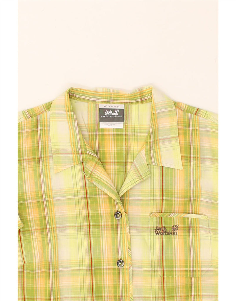 JACK WOLFSKIN Womens Short Sleeve Shirt UK 12 Medium Yellow Check Cotton | Vintage Jack Wolfskin | Thrift | Second-Hand Jack Wolfskin | Used Clothing | Messina Hembry 