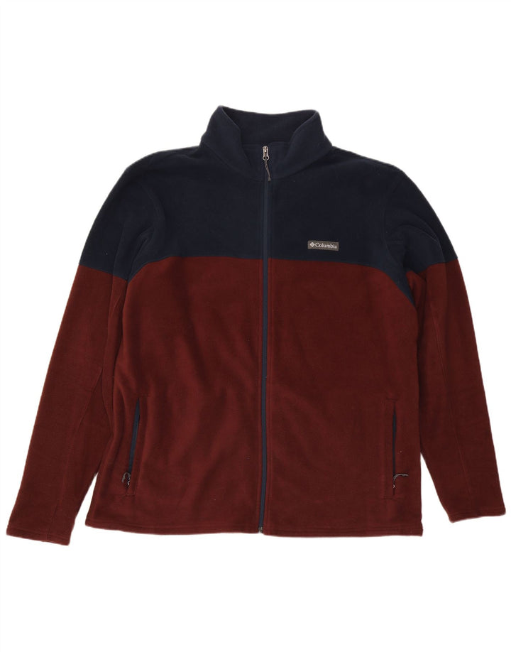 Columbia Mens Fleece Jacket UK 44 2XL Maroon Colourblock Polyester