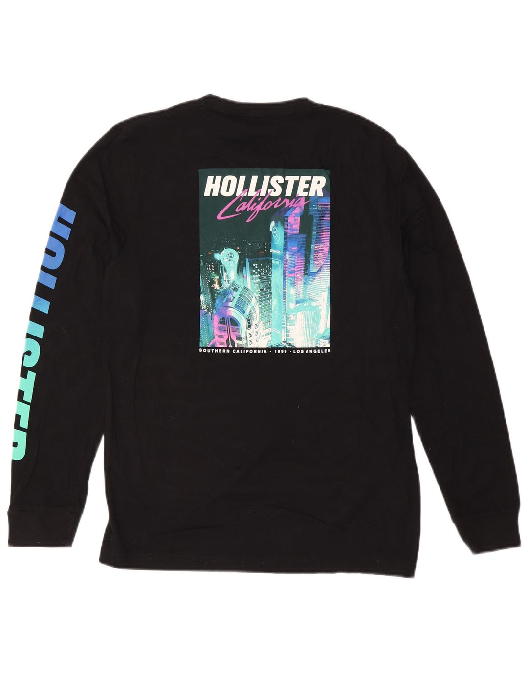 HOLLISTER Womens Graphic Top Long Sleeve UK 10 Small Black Cotton