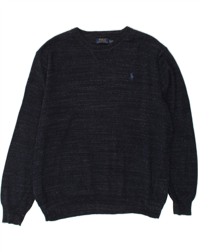 POLO RALPH LAUREN Mens Boat Neck Jumper Sweater XL Navy Blue Pinstripe Vintage Polo Ralph Lauren and Second-Hand Polo Ralph Lauren from Messina Hembry 