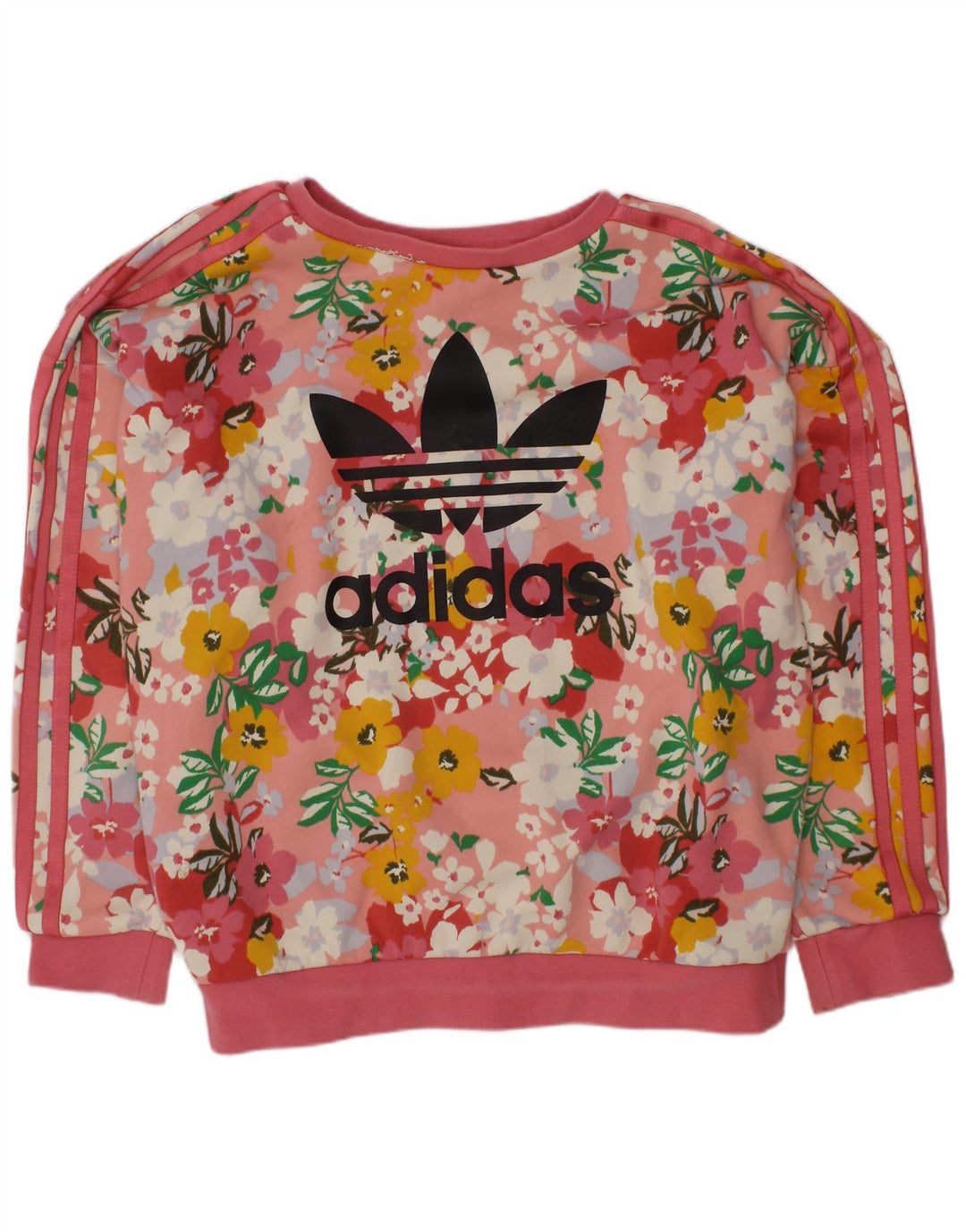 ADIDAS Girls Graphic Sweatshirt Jumper 9-10 Years Pink Floral Cotton