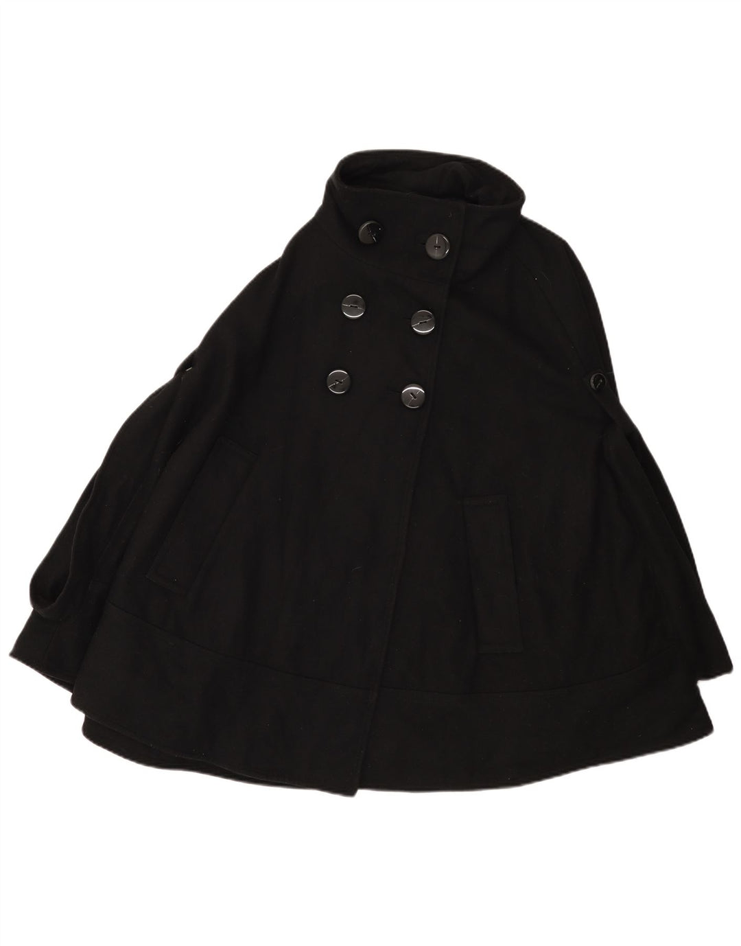 Zara Womens Double Breasted Cape Coat UK 16 Large Black