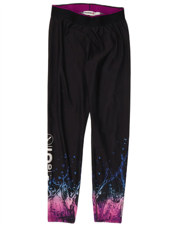 Reebok Womens Graphic Leggings UK 12/14 Medium Black Colourblock