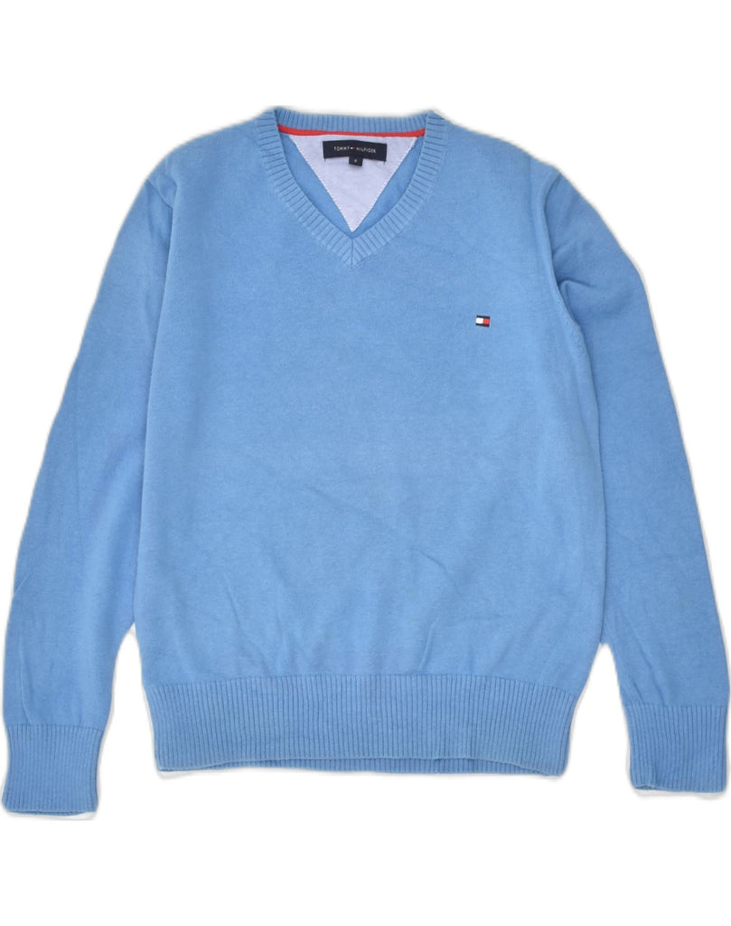 TOMMY HILFIGER Boys V-Neck Jumper Sweater 7-8 Years Blue Cotton | Vintage Tommy Hilfiger | Thrift | Second-Hand Tommy Hilfiger | Used Clothing | Messina Hembry 