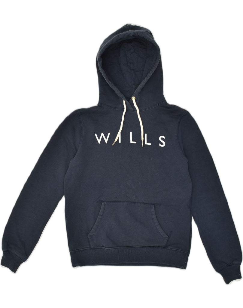 JACK WILLS Womens Graphic Hoodie Jumper UK 10 Small  Navy Blue Cotton | Vintage Jack Wills | Thrift | Second-Hand Jack Wills | Used Clothing | Messina Hembry 