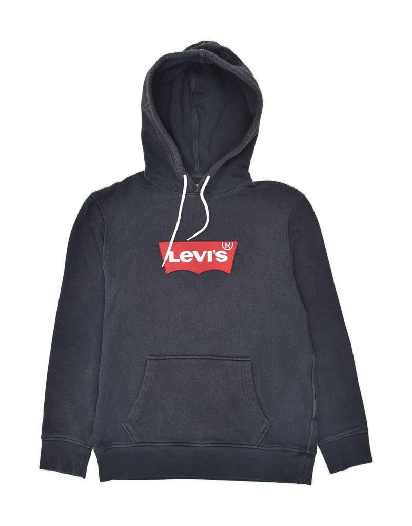 LEVI'S Womens Graphic Hoodie Jumper UK 14 Medium Navy Blue Cotton | Vintage Levi's | Thrift | Second-Hand Levi's | Used Clothing | Messina Hembry 