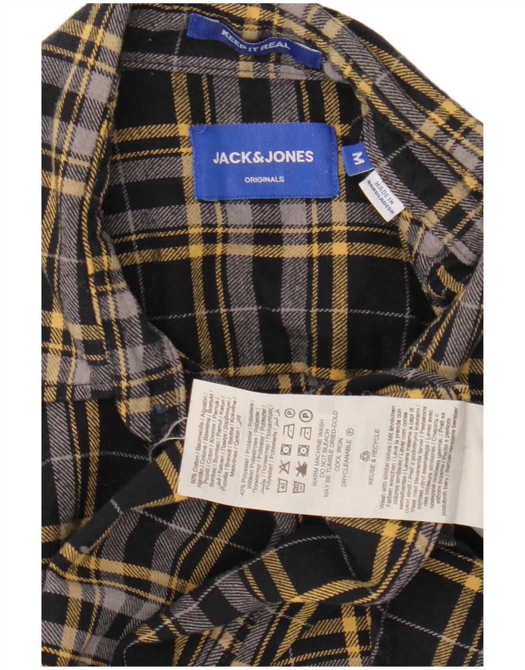 Jack & Jones Mens Flannel Shirt Medium Black Check Cotton