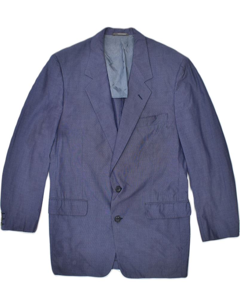 TRUSSARDI Mens 2 Button Blazer Jacket IT 48 Medium Blue Cotton | Vintage | Thrift | Second-Hand | Used Clothing | Messina Hembry 